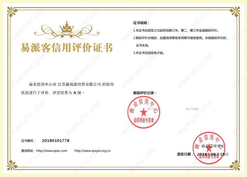 Yipaike Credit Rating Certificate